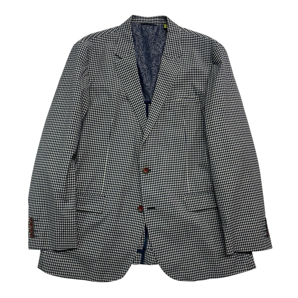 Robert Graham 44R Blue‎ White Wool Cotton Blazer Jacket Unstructured Sport Coat